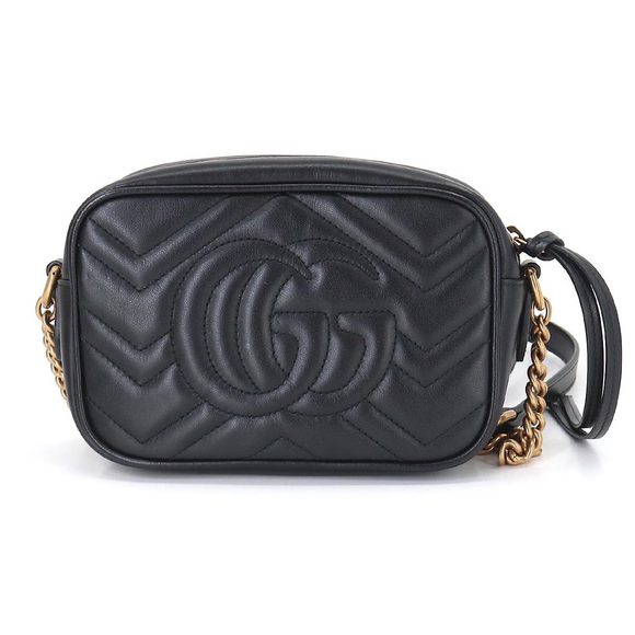Gucci GG Marmont Quilting Mini Chain Shoulder Bag Leather Black - Picture 2 of 7